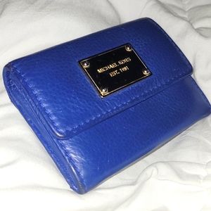 Michael Kors Navy Blue Jet Set Flap Coin Purse Card Case Leather Wallet